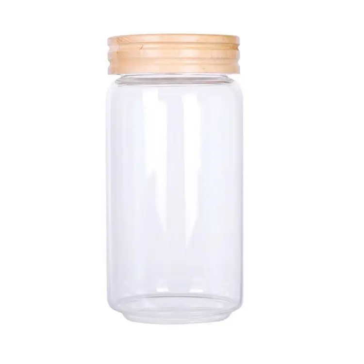 

Empty Clean And Fashion Glass Jar Food Storage Thread Design Seal Glass Jars With Beech Wooden Lid, Clear