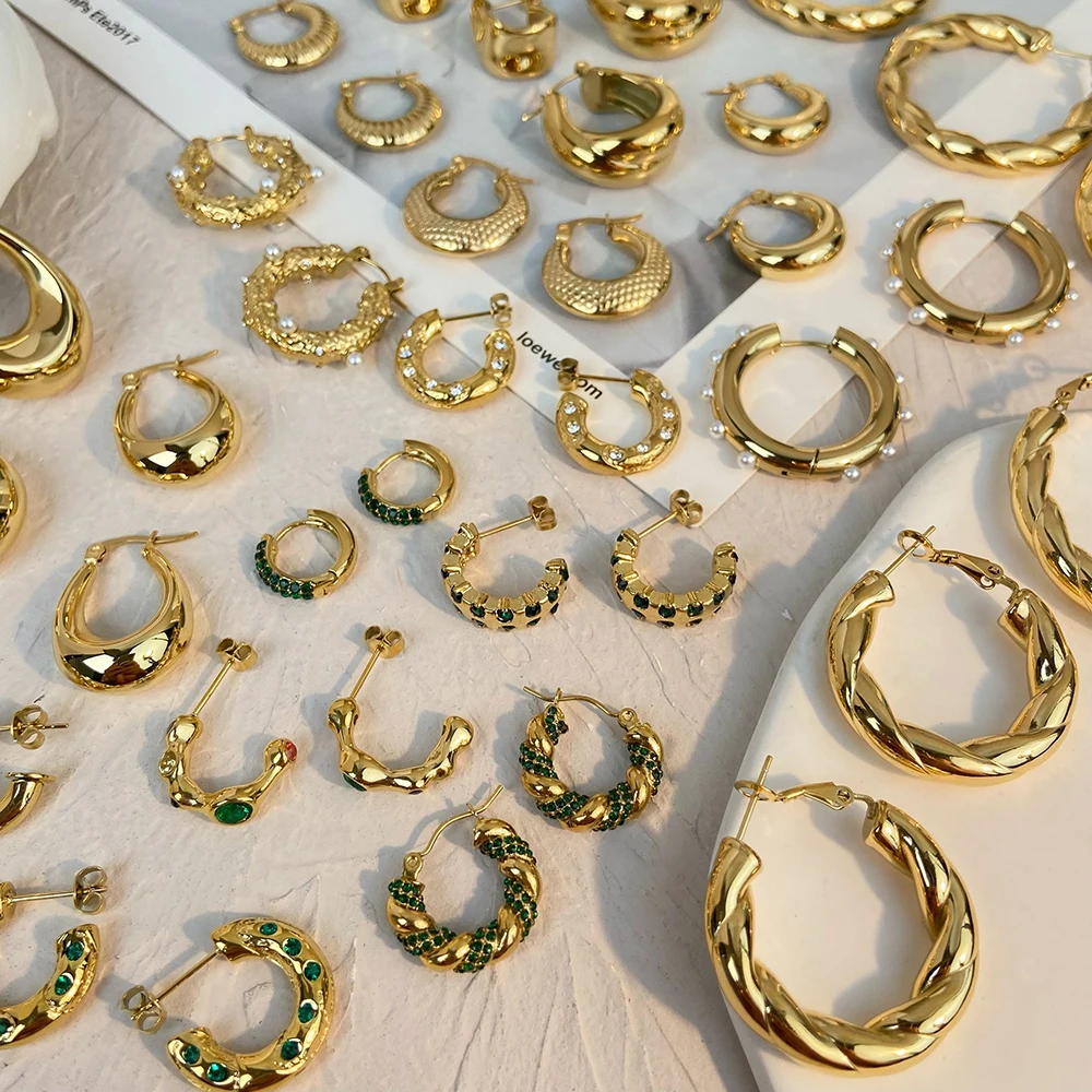 

hoop earrings Statement Waterpoof stainless steel 18K Gold Plated Jewelry Croissant huggie hoop earrings for women