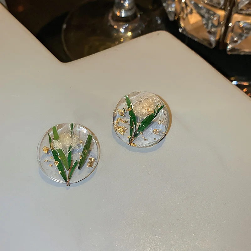 

trendy fashion green real flower resin earring charms