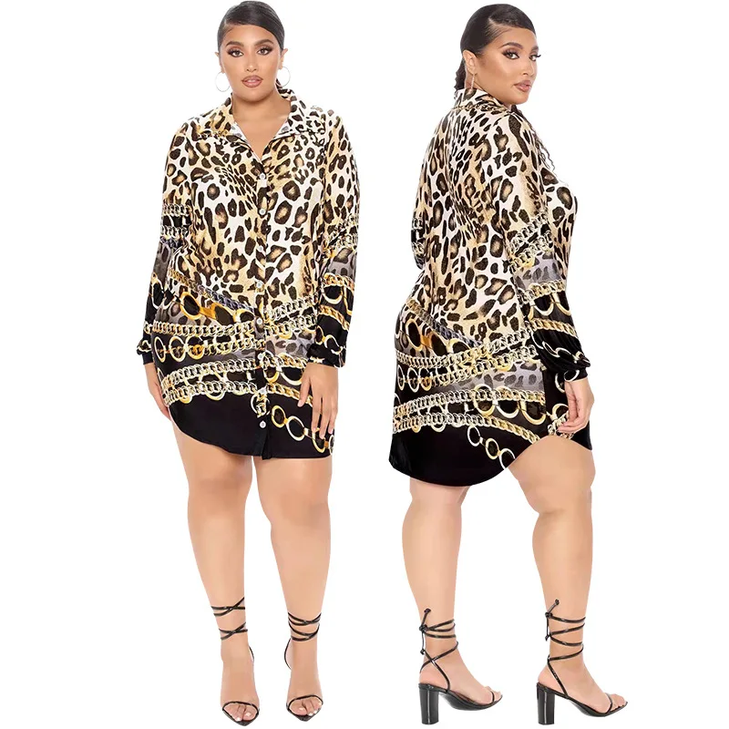 

2022 spring clothings for women plus size clothing leopard print lapel single breasted long plus size women's blouses & shirts, Customized color