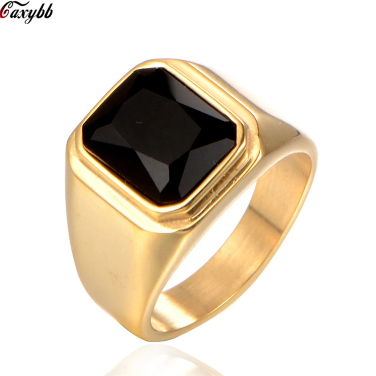 

Stainless Steel Black Stone Signet Ring For Men, Silver/gold