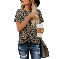 

Wholesale supplies design summer stylish femme leopard print round neck quality stock oversized top t shirt for women casual