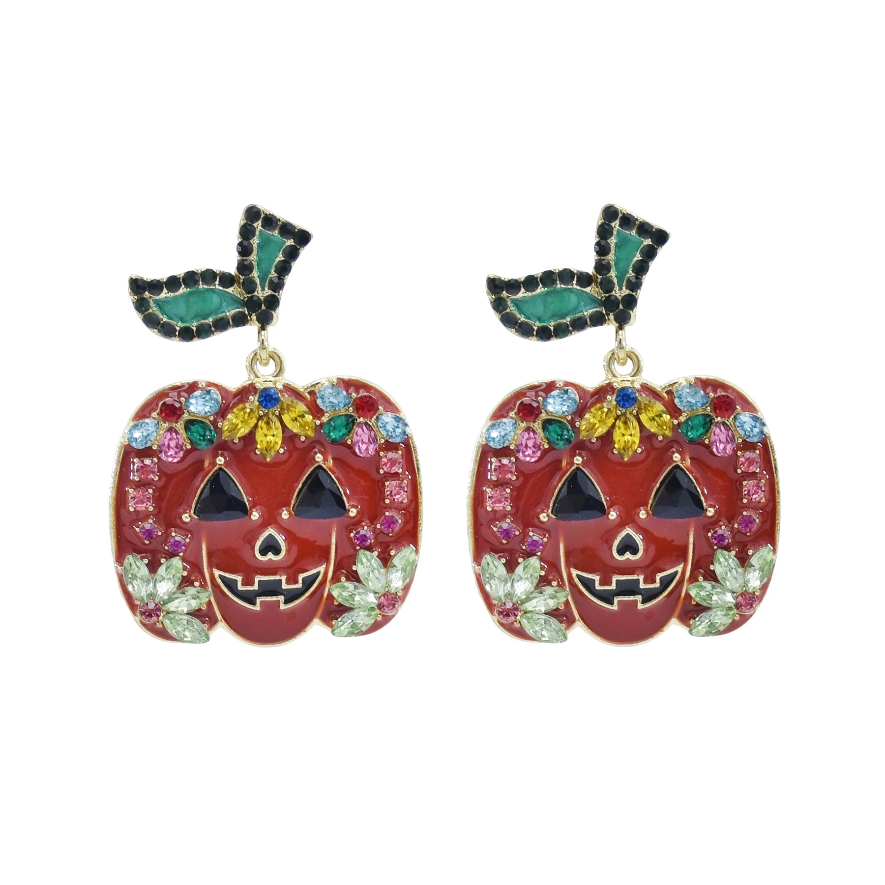 

Europe Festival Bat Smiling Pumpkin Rhinestone Teardrop Earrings Halloween Drop Earrings For Women Fashion Jewelry, Colorful