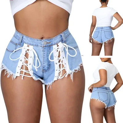 

B35961A 2021 New custom fashion casual ladies summer lace up bandage shorts for woman