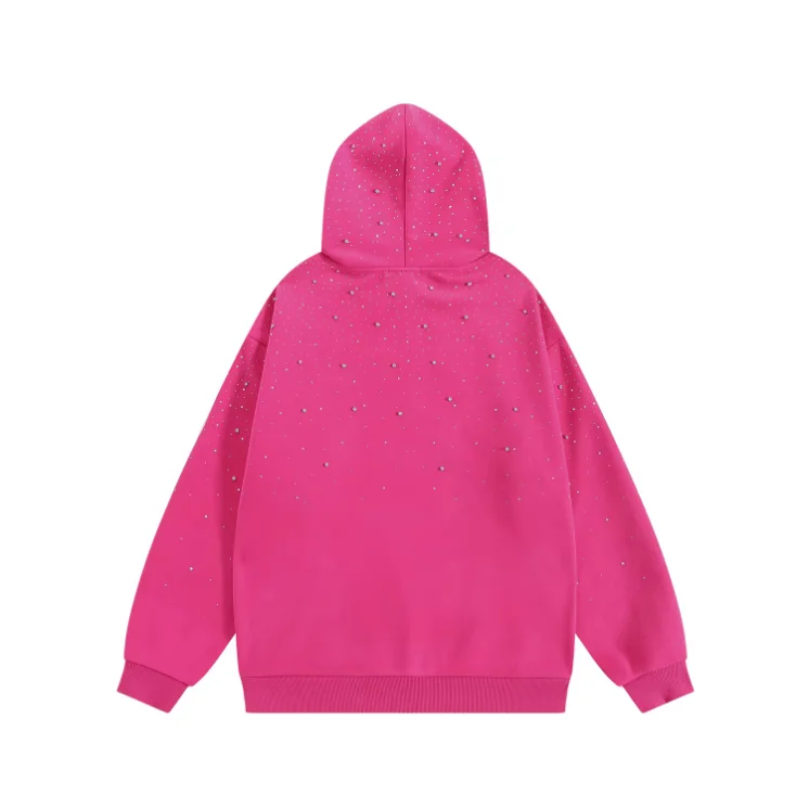 Rhinestone Starry Hoodie Men Oversized Drop Shoulder Heavyweight Cotton Hooded Sweatshirt Custom Streetwear Casual Pullover Top
