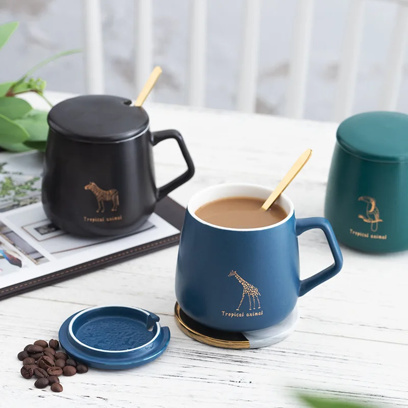 

designer sublimation custom logo nordic ceramic coffee cups mugs gift set with lid and spoon, As picture