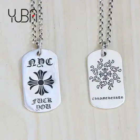 

Youth fashion Korean pure silver cross military card Men's student Pendant Necklace Chaoren chain pendant female simple