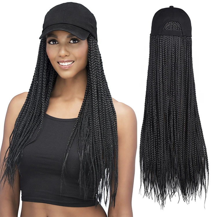 

Wholesale Dropshipping Long 24Inch Rainbow Ombre 3X Box Braids Hair With Baseball Cap Wigs Synthetic Box Braided Hat Wigs