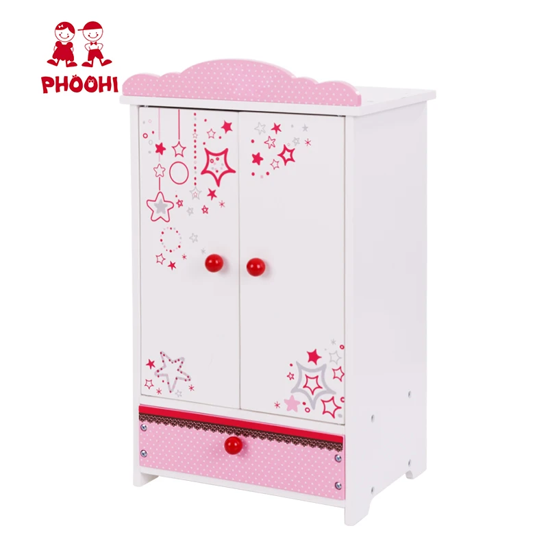 New Design Pink Star 18 Inch Furniture Doll Closet Wooden Doll