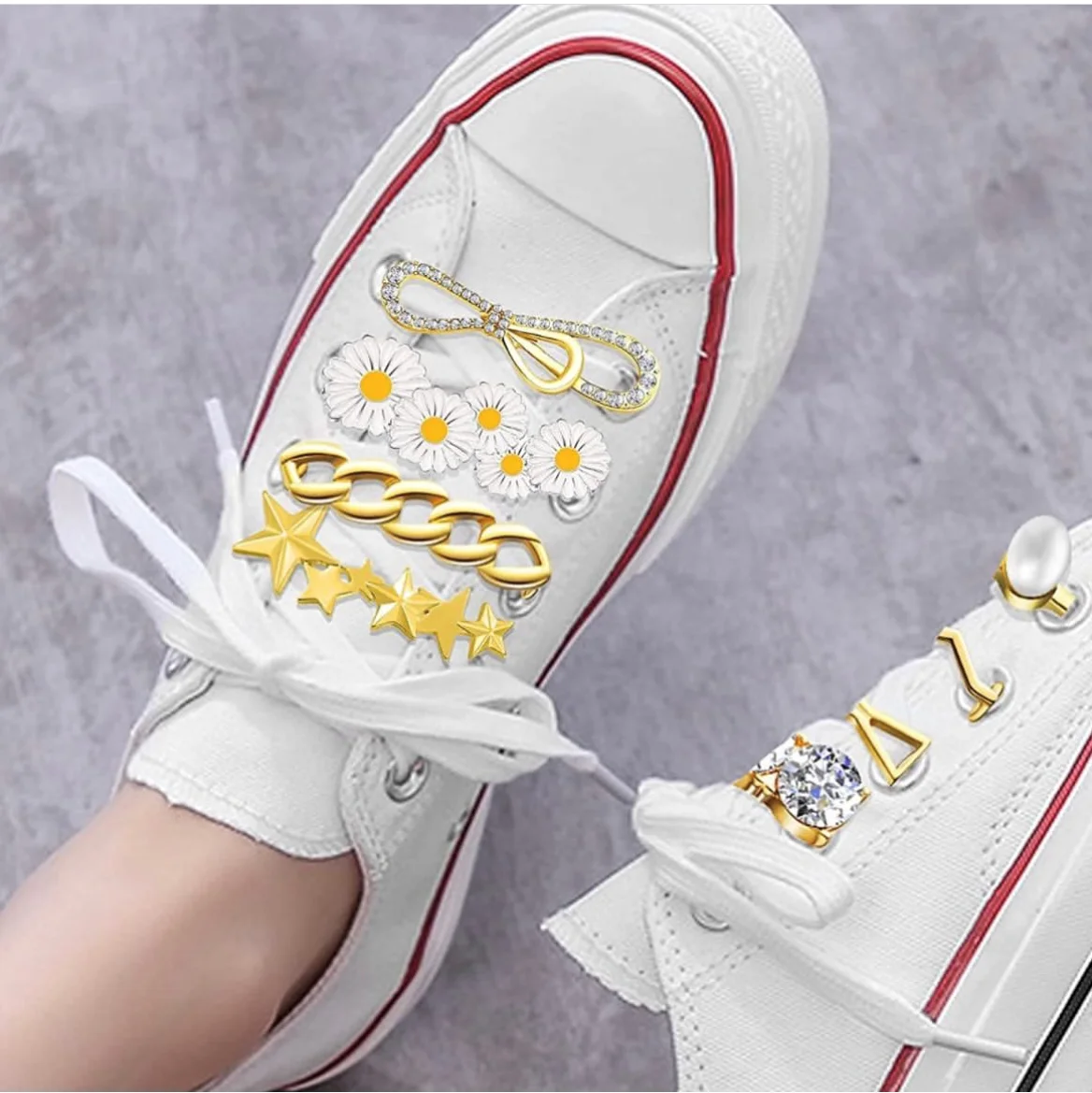 

Fashion Women Men DIY Bling Crystal Rhinestone Pearl Croc Shoe Charms Jewelry Set Decoration for Birthday Gift, Picture