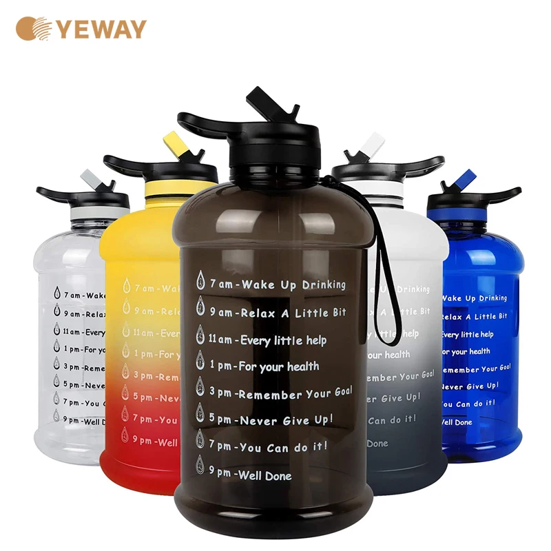 

YEWAY 73OZ 128OZ Tritan BPA Free Time Marker Frosted Plastic Motivational Water Bottle Fitness With Straw, Black / pink / blue / yellow