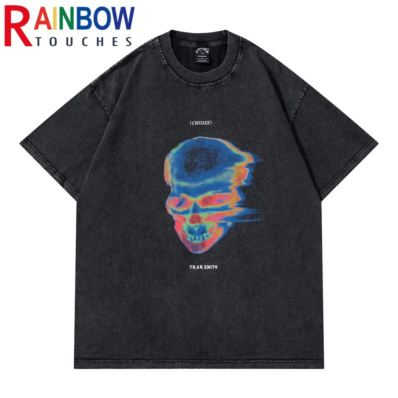 

Streetwear T-shirt 190gsm Heavy Weight Cotton Oversized Vintage Printed Graphic Acid Wash T shirt Men, Black washed shirt