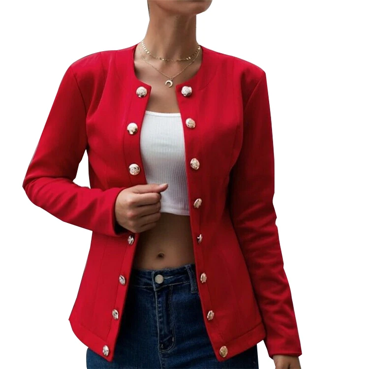 

Women's Tops blazers Autumn Winter Solid Color Slim Fit Short Suit Lapel Long Sleeve Double-breasted Ladies Tops, Green white red yellow or customized