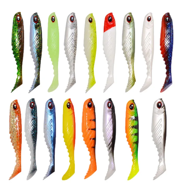 

T Tail plastic soft fishing 75mm 3.2g fishing bass lure swim bait double color soft lure, 17colors