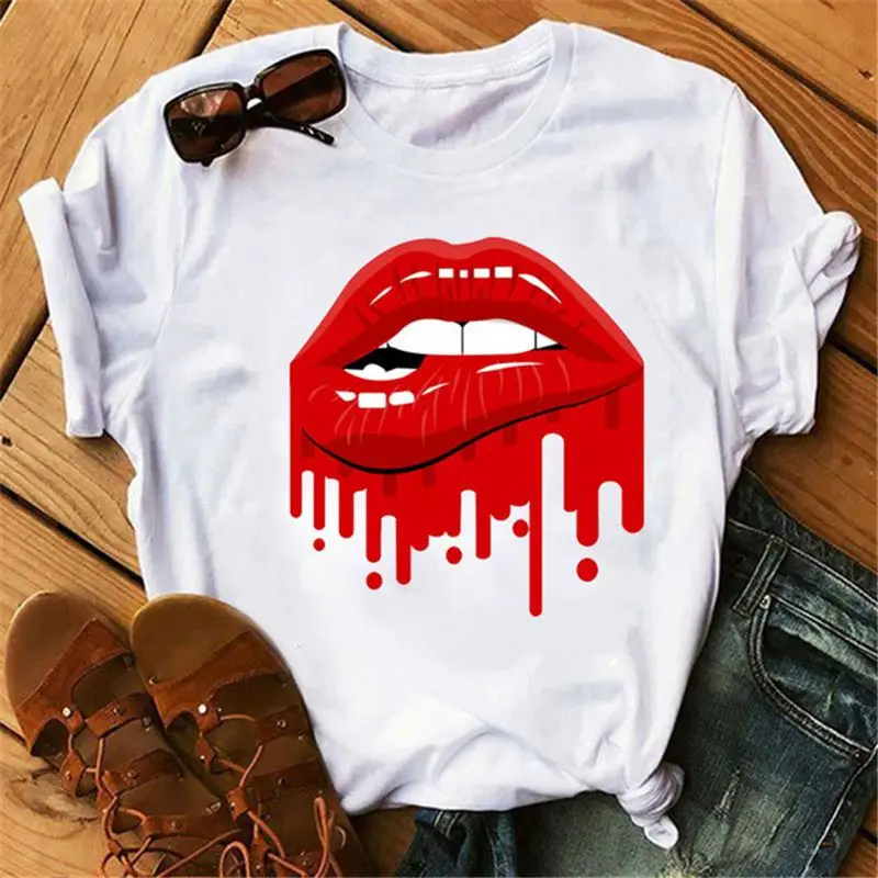 

2021 new arrivals Printing Lip pattern t-shirts for women Printing Lip pattern White T shirts for womens, Solid color