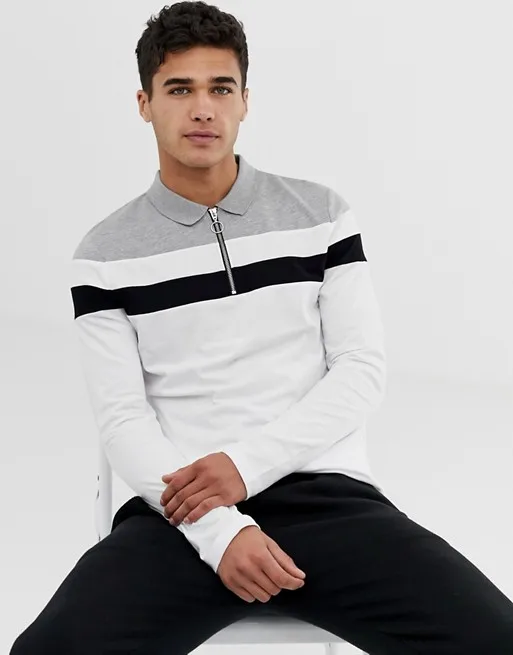 mens long sleeve zip polo