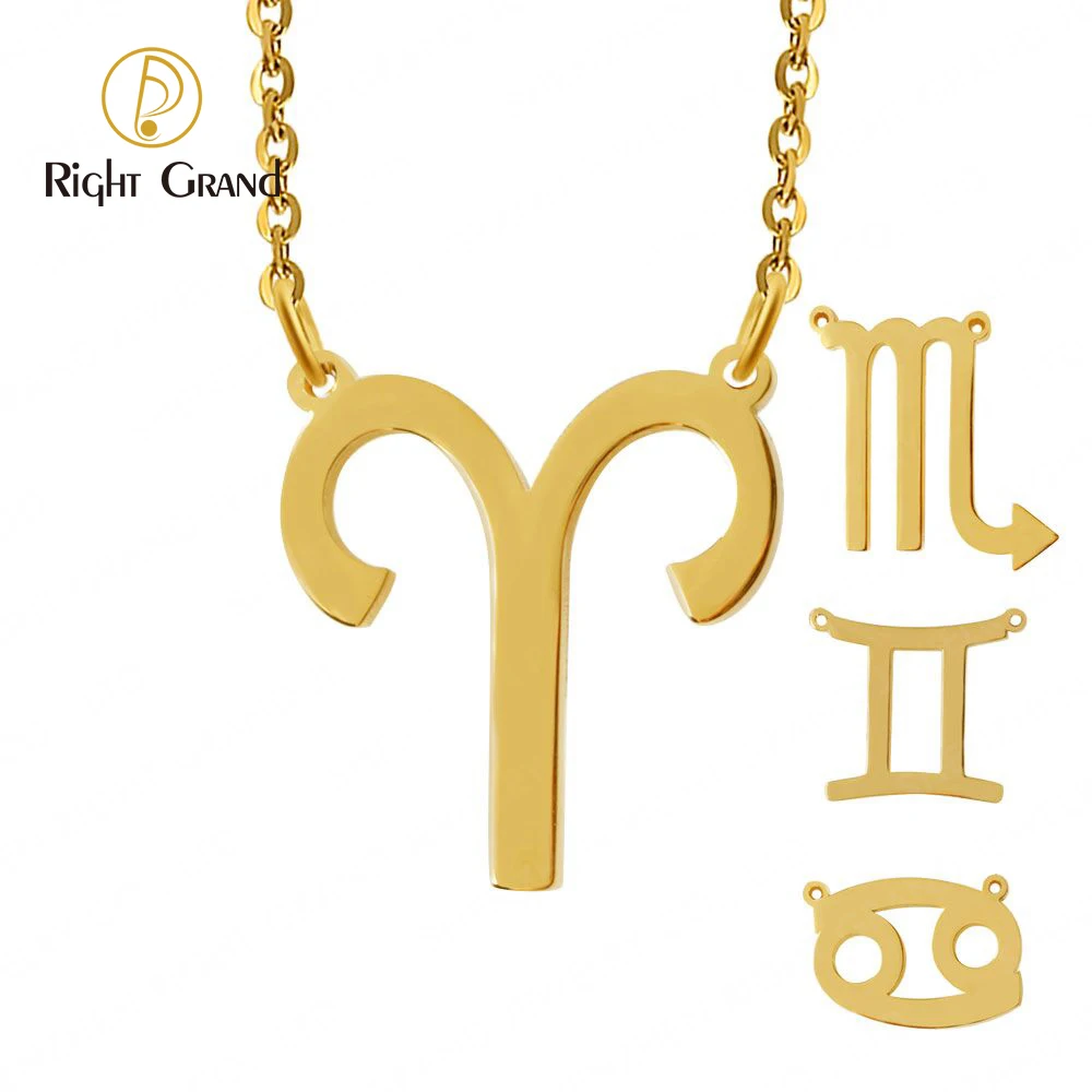 

Right Grand 18K Gold Plated Zodiac Sign Pendant Horoscope Necklace For Women Jewelry, Steel,gold,rose gold