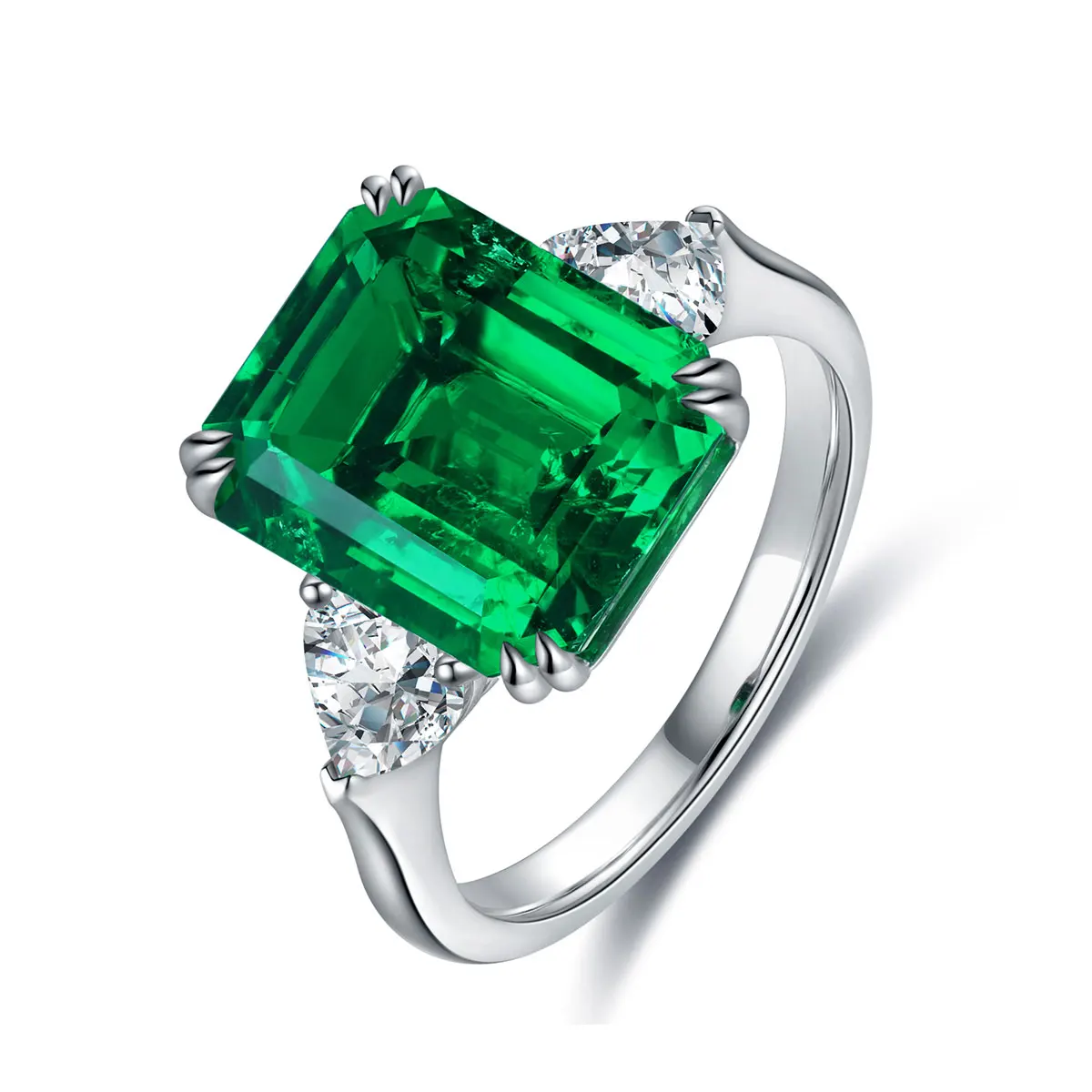 

Anster jewelry lab grown emerald 3 stone ring 18K real gold fine jewelry mothers day gift for ladies, Green