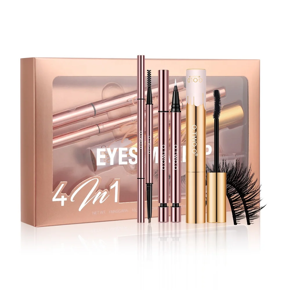 

Hot sale include mascara/eyebrow pencil/eyeliner/fake eyelashes 4 in 1 Eyes Makeup Sets kit fou gift