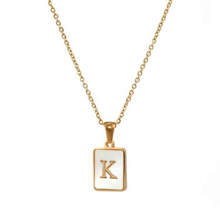 

Stainless Steel Chain Gold Color 26 Letter Necklaces Alphabet Shell Pendant Necklace