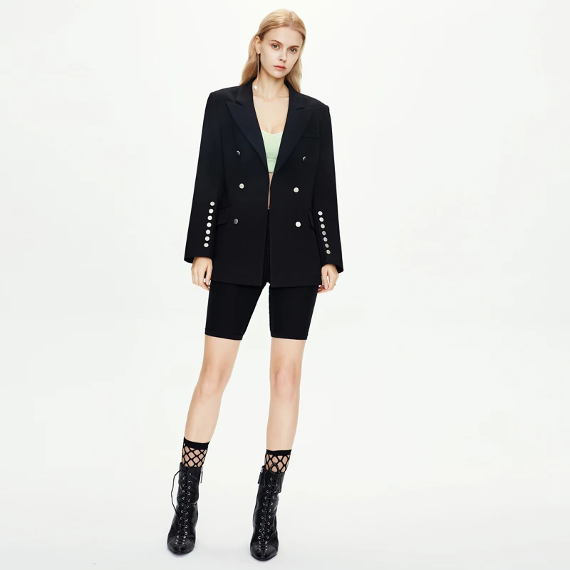 

Fashion long sleeve autumn suit jacket suit blezer women black double breasted jackets women suits blazers, White / black