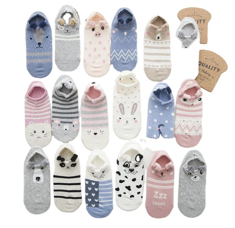 

Wholesale Cute Animal Cotton Socks Female Kawaii Cat With Dog Summer Short Socks Slippers Women Casual Soft Funny Boat Socks, Custom color