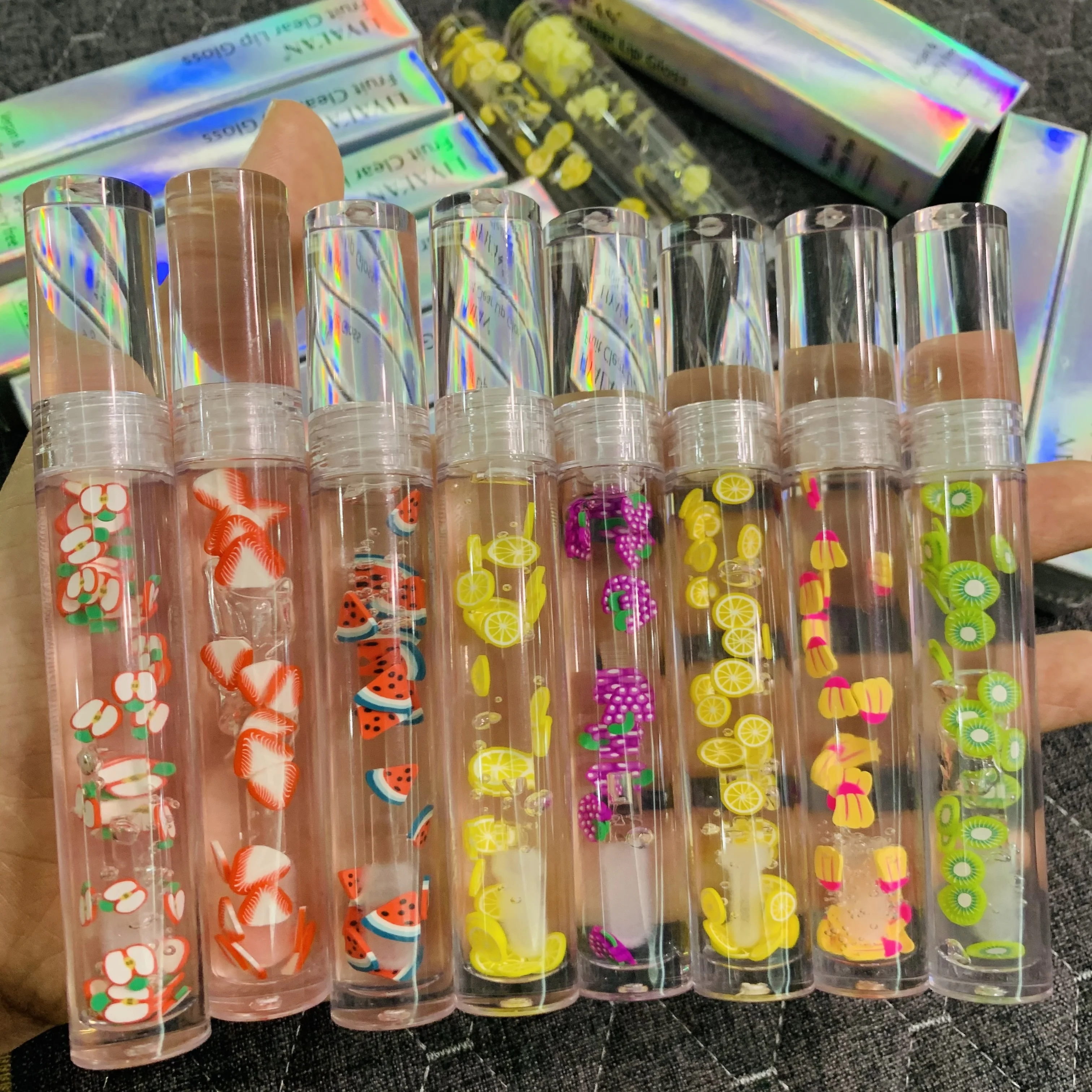 

Custom private label vegan crystal fruit lipgloss vendor kids nude clear lip gloss, 8 colours