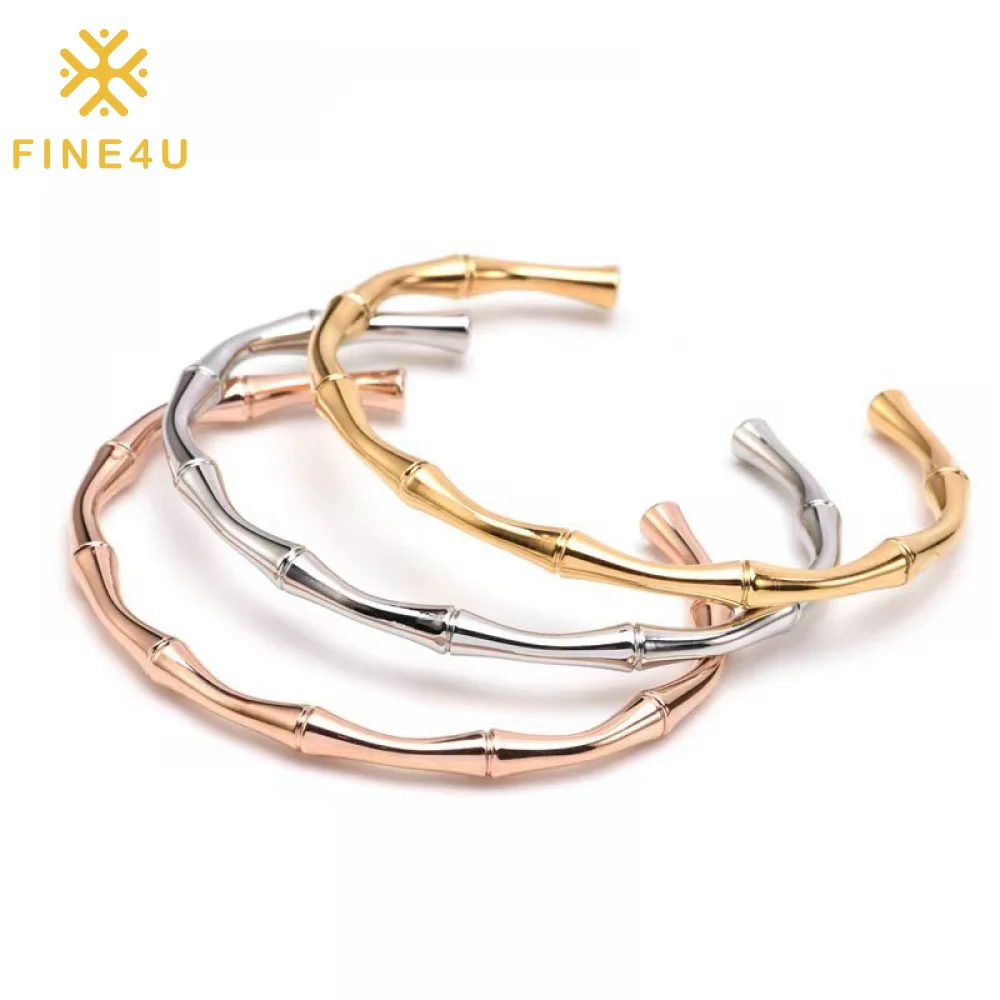 

Simple Fashion Bamboo Cuff Bracelet Stainless Steel Tarnish Free Waterproof Gold Non Tarnish Bangles