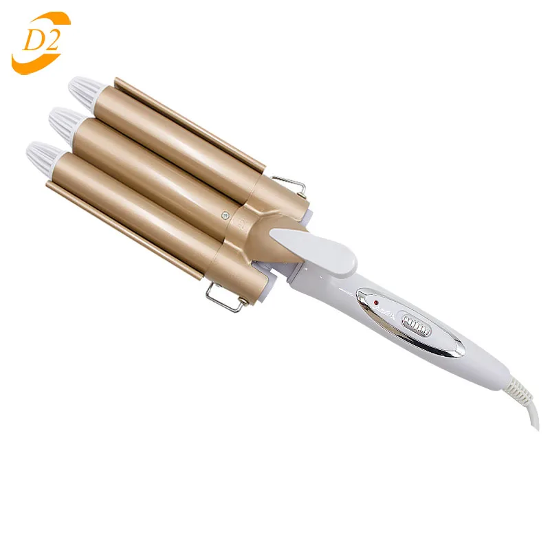 

Professional Electric Ceramic Triple Barrel Hair Styler Care Tools Curling Iron Styling Hair Waver Curlers, Champagne