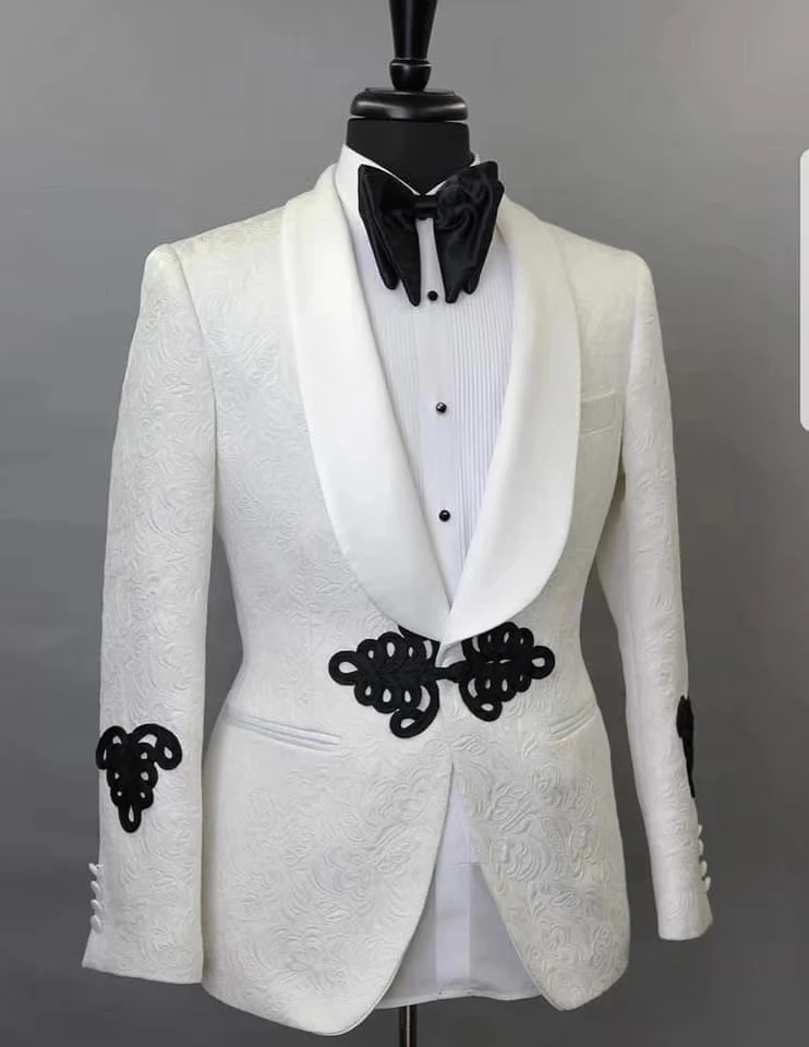 

HD148 Elegant Wedding Groom Suit 2020 China Designs Tailor Made Mens Suits With Pants White Printed Tuxedo Jacket Prom Suits, Per the request