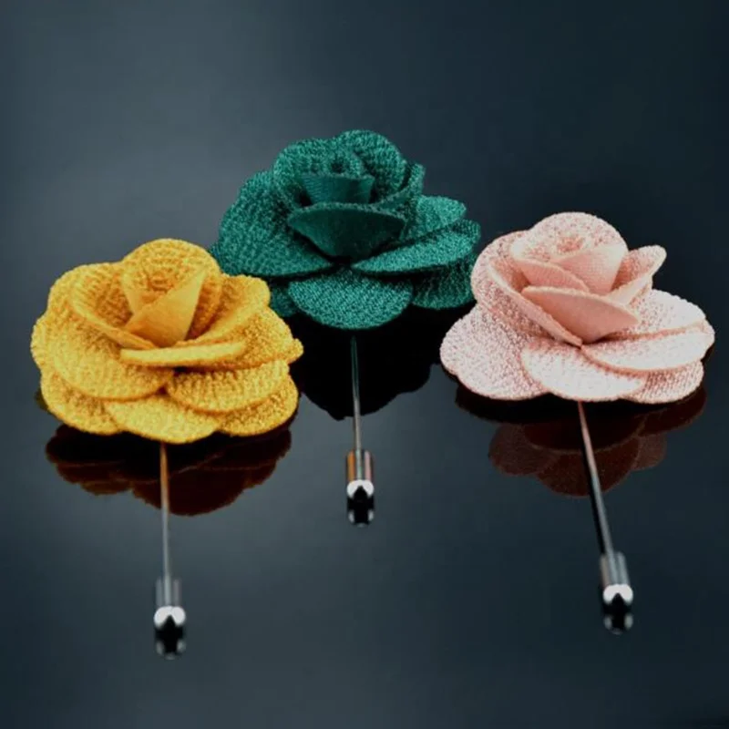 

wholesale camellia design polyester fabric flower brooch lapel pins for adults