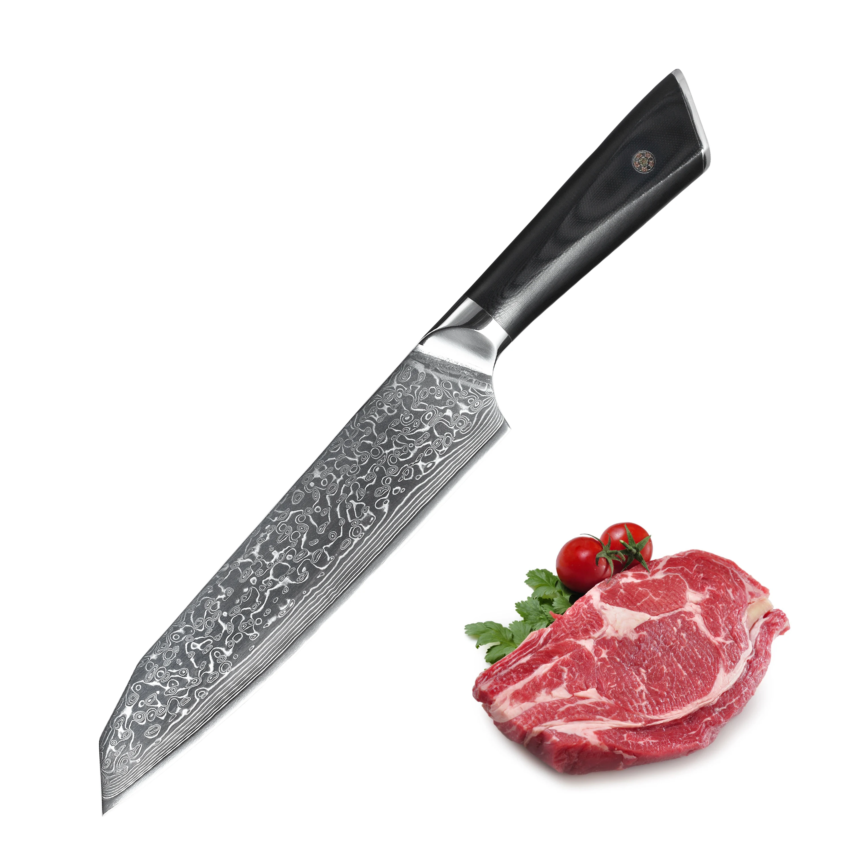 

High Carbon Blade Damascus Steel Core Black G10 Handle Santoku Knife