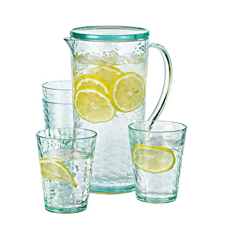 

Custom Polycarbonate Tritan Acrylic Beverage Drink Glass Set Manufacturer Drinking Water Pitcher With Lid Plastic Jug, Green, clear or customized