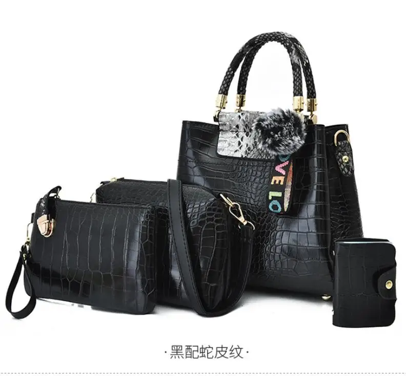 

Pythons grain PU Leather Women Handbag 4pcs Set 2021040622