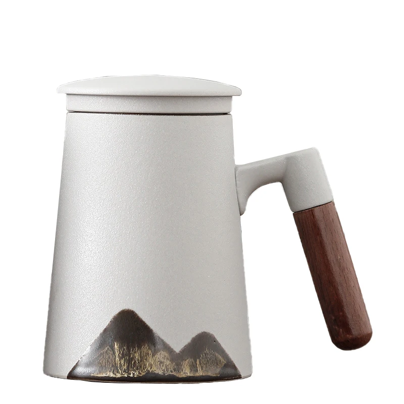 

Ceramic Mug with Filtered Glaze and Wooden Handle Ceramic Tea Cup