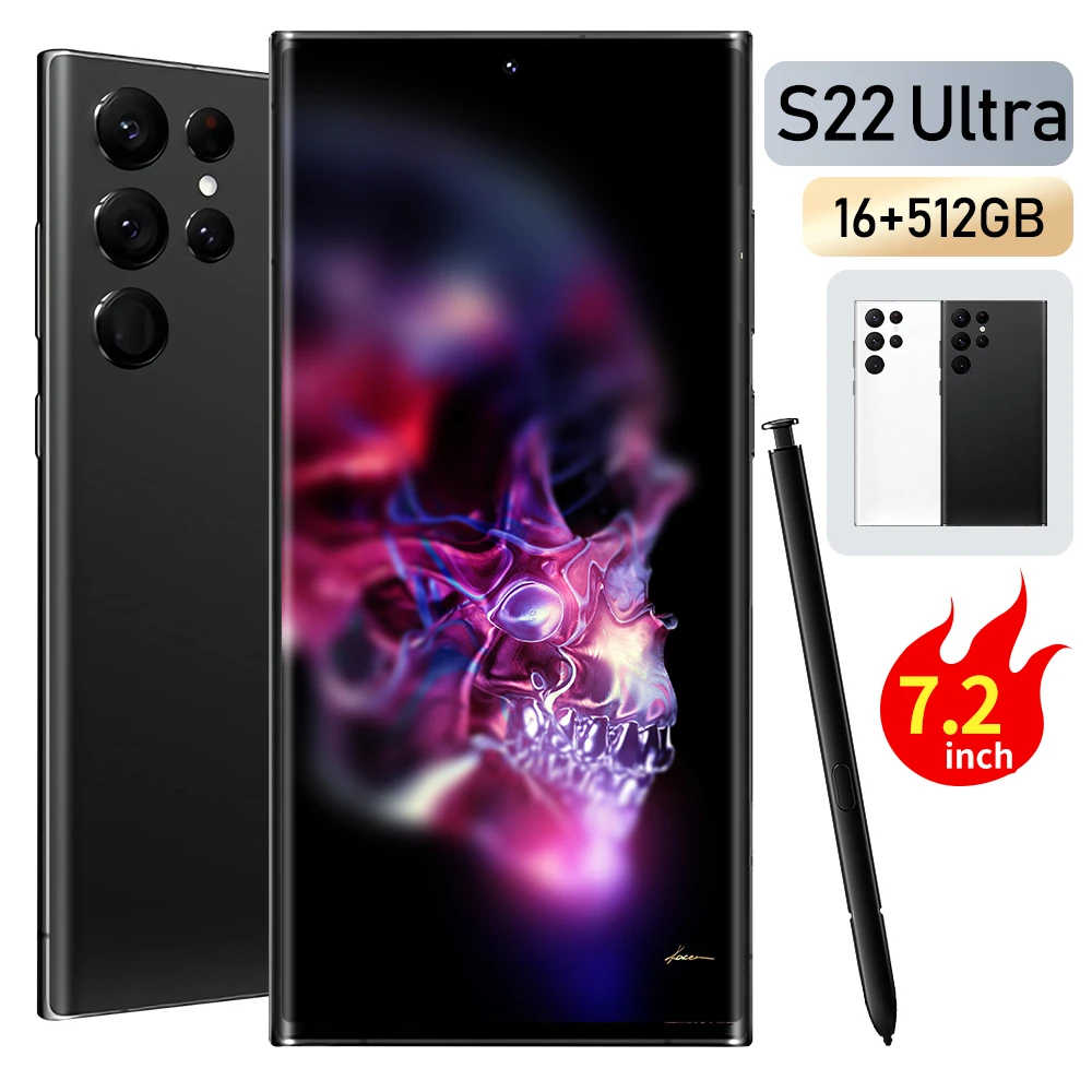 

Global Version Original S22 Ultra 7.2Inch 16GB+512GB HD Screen Dual SIM Smartphone 5G Unlocked 10 core Android 12 Mobile Phone, Black/white