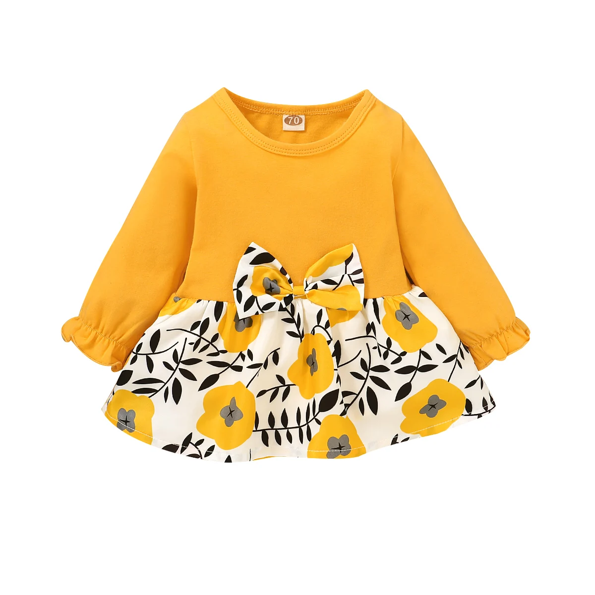 

Girls Casual Dresses Long Sleeve Flower Fall baby girl fall clothes Bow Decoration Toddler Girls Dress Kids Wholesale Dress, Printed