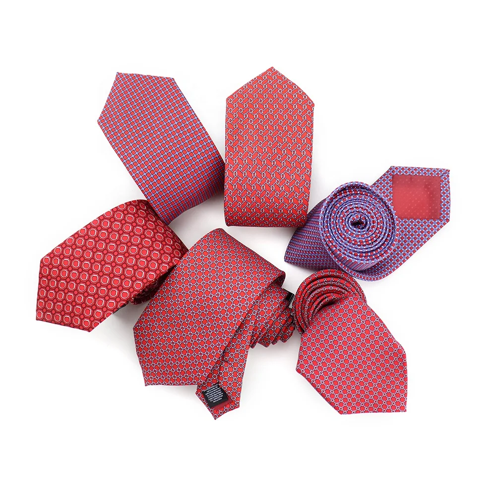

XINLI Six Options Checkered Custom Red Tie Colorful Silk Geometric Printed Neckties Wholesale Mens Neck Ties for Wedding Suit