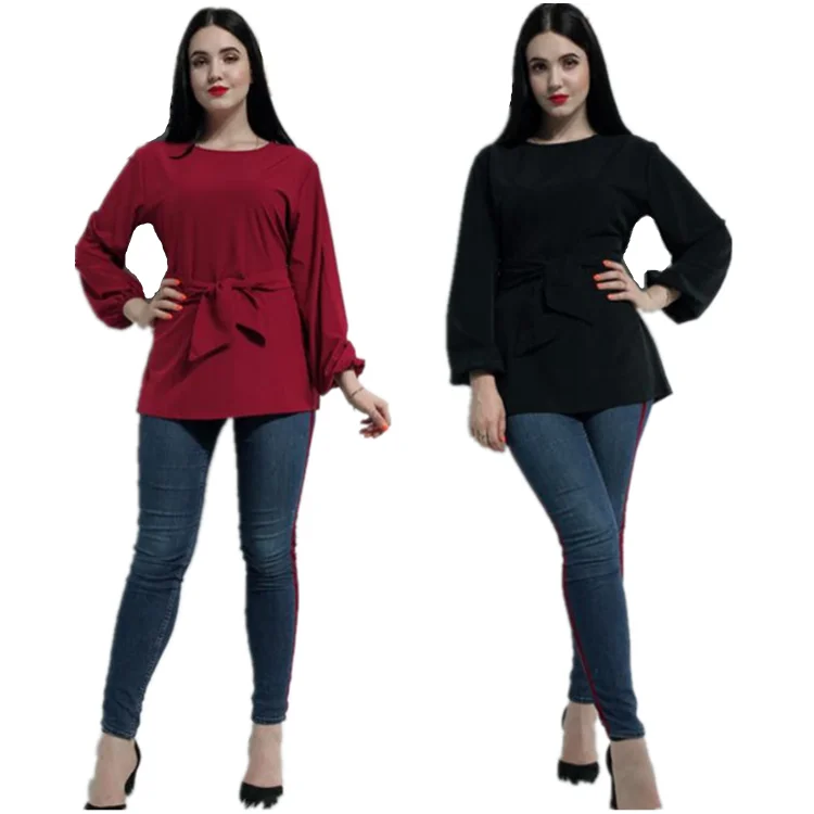 

Muslim women tops fashion blouse soft crepe plain shirts, Black,wine red