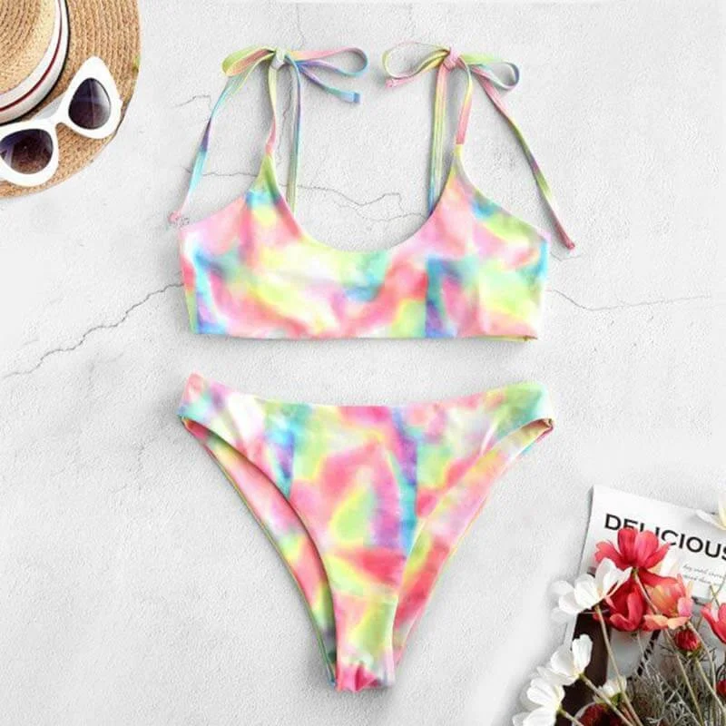 

FFX15 Tie String Tie Dye Custom Swimsuit 2020 Women Swimwear For Party