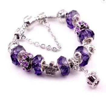 

Wholesale European Murano Glass Bead Silver Crystal Charm Bracelet Handmade