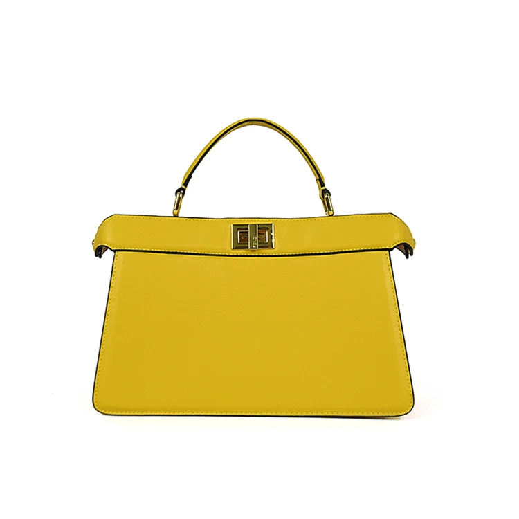 

2021 guangzhou factory price ladies tote bags yellow beige color branded luxury women handbag