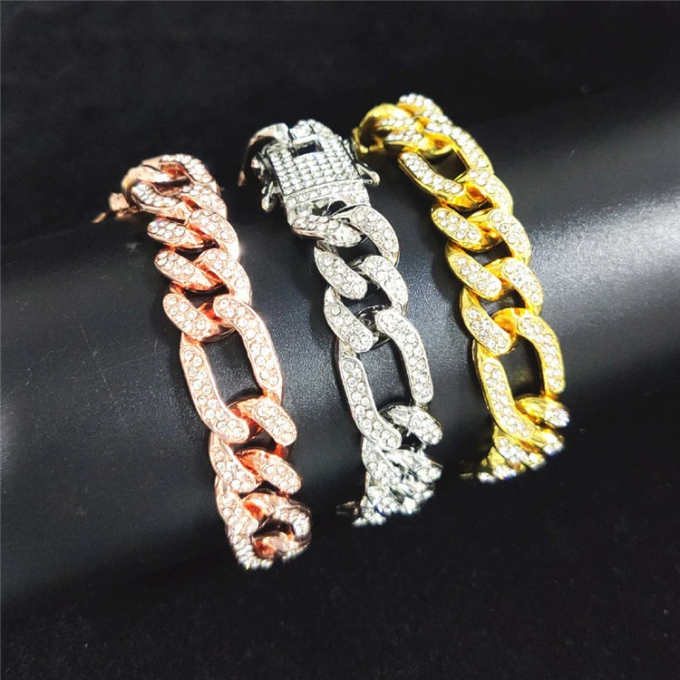 

Trend New popular hip-hop three long one short stitching bracelet 12mm wide butterfly clasp Cuban bracelet, Silver,gold or custom