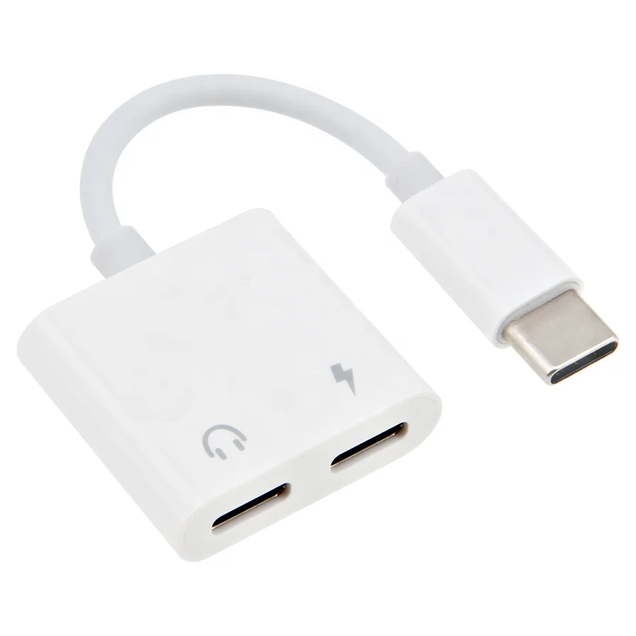 

1 to 2 Type C Adapter Aux Earphone Adapter Usb c to 3.5mm Headphone Jack PD Charger Adapter for iPad Huawei HTC, White