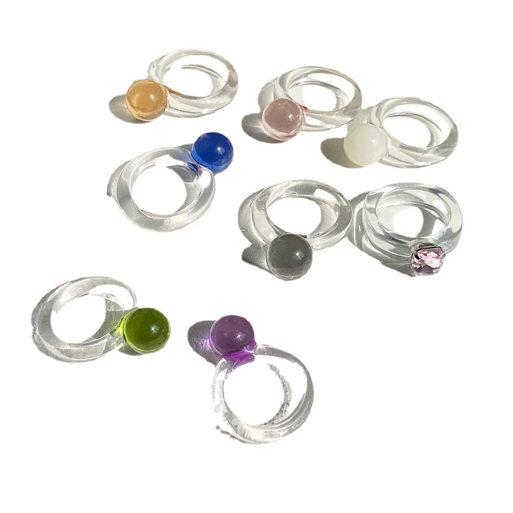 

Wholesale Fashion 2021 New Women Jewelry Resin Transparent Crystal Ball Color Ring Cute Girly Ring, Like picture