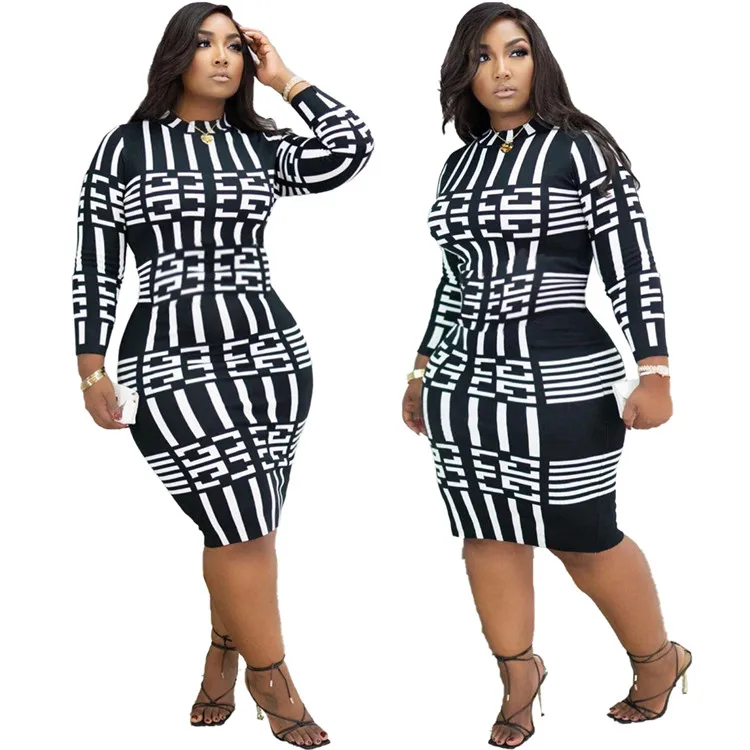 

EB-2021010628 Casual Design Long Sleeve Designer Clothes Sexy Bodycon Plus Size Spring Women Midi Dress, Shown