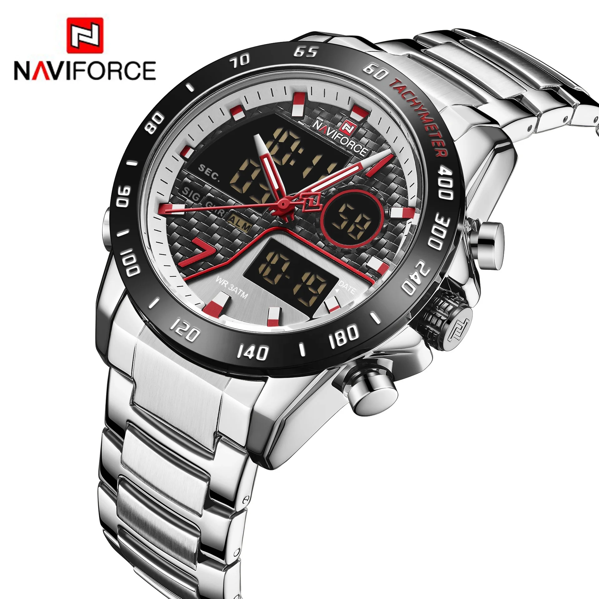 

NAVIFORCE 9171 Hot Sale Luxury Men's Fashion Watches with Stainless Steel Dual Display Waterproof Sport Military Wrist Watches, According to reality