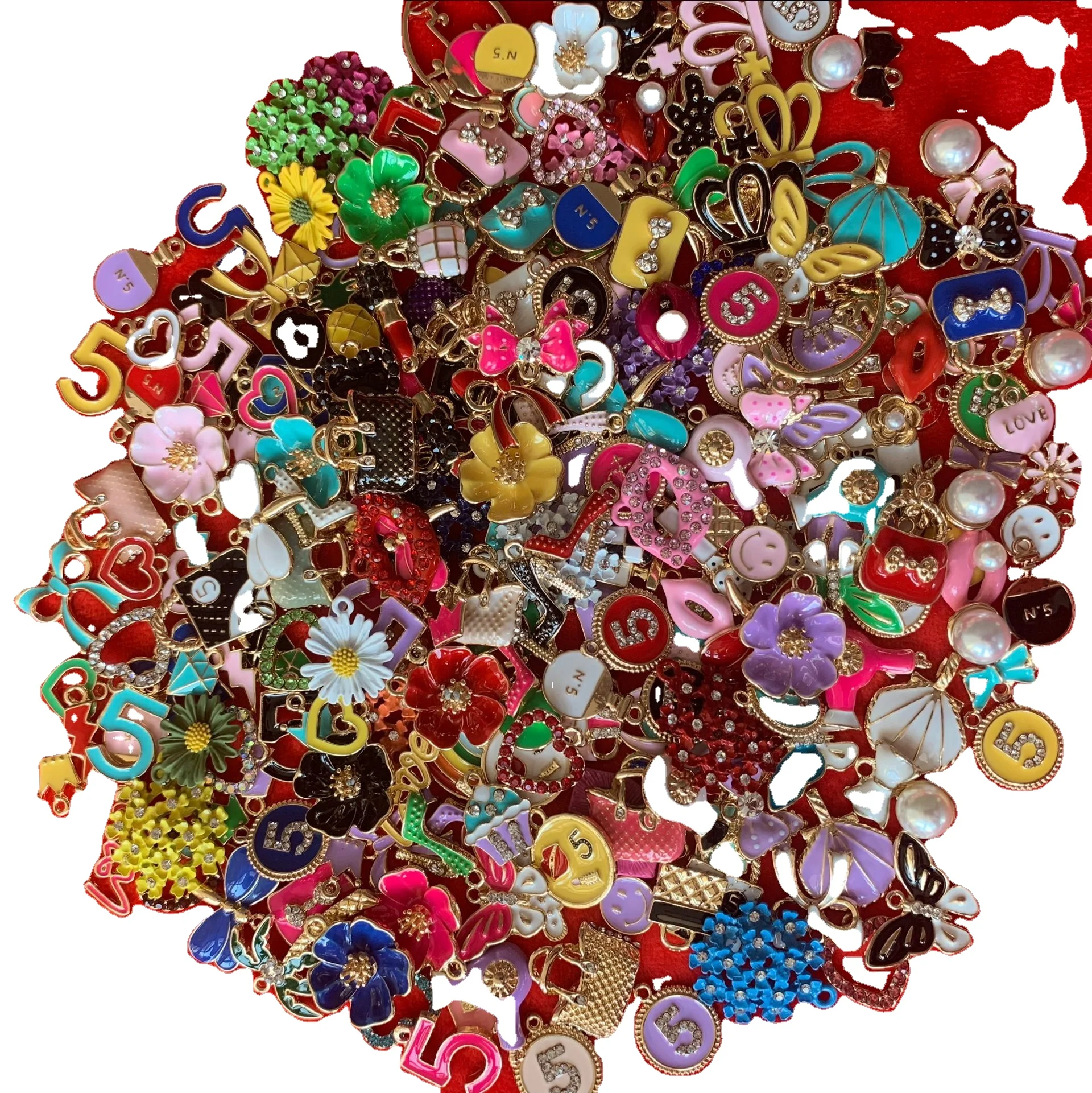 

250pcs mix lot various color enamel charms girly golden metal jewelry charms for bracelets bangles designer charms mix stocks