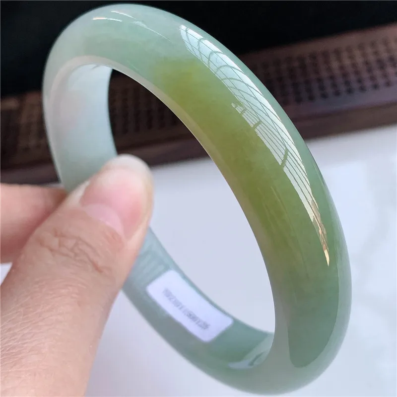 

Jadeite Natural Myanmar Jade Emerald Bracelet Ice Waxy Kinds Timber Yellow Jadeite Green Round Jade Bracelet For Women