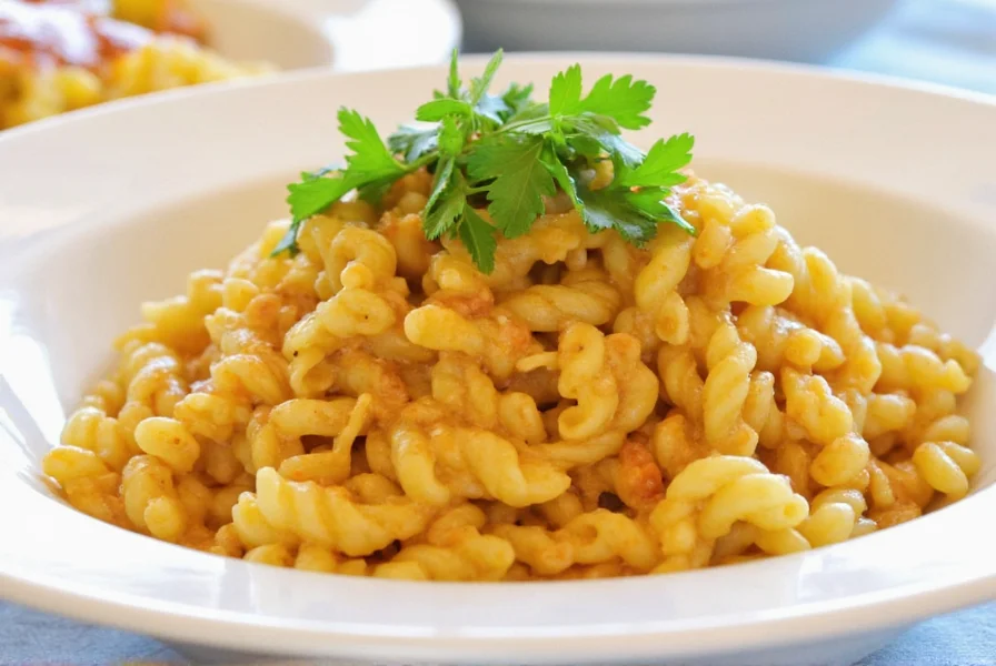 Traditional German spaetzle served with roasted pork and gravy